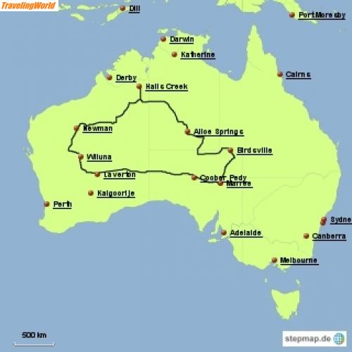Australien: stepmap-karte-reise-2013-1403430 / Reiseverlauf