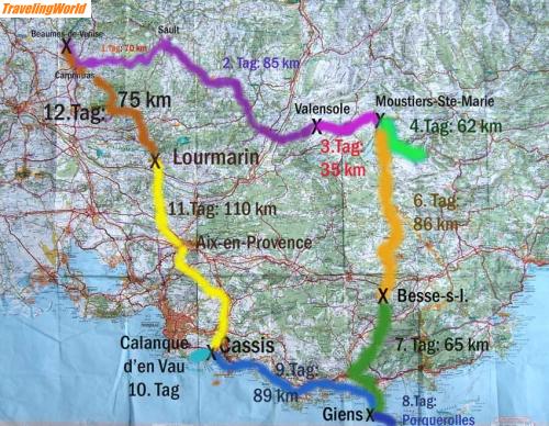 Frankreich: web-Karte / Insgesamt waren wir ca. 700 km unterwegs; Übernachtung auf Campingplätzen; Hin- und Rückfahrt: Mit dem Auto