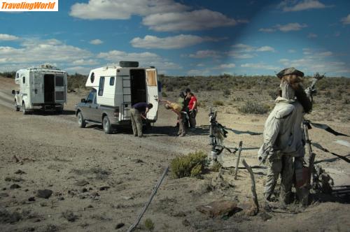 Argentinien: BinLadenPlattfuss / Plattfuss beim Viehhüterrost in der Steppe