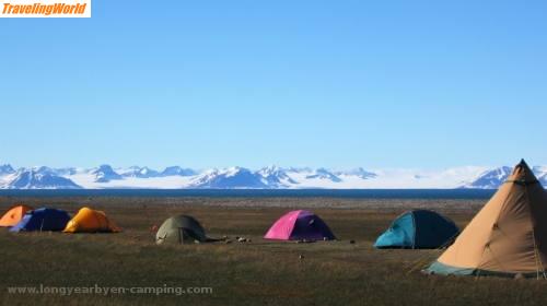 Norwegen: IMG_8920 Camping tents to Sveabreen 2008-06-29 500x280 cut corr  / Panorama-Fjordblick auf die Gletscher