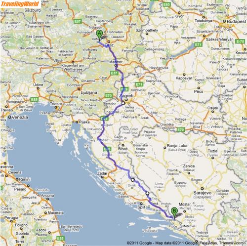 Bosnien und Herzegowina: Card all2gether SMALL / Der geplante Streckenverlauf zum Tripp der Weltenbummler A(lois), E(wald) und h(arald) - kurz A Eh - nach Medjugorje 2011
