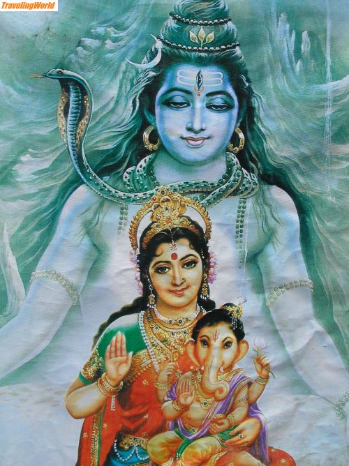 Indien: P8290160 / Bild von shiva und Parvati an einer Wand